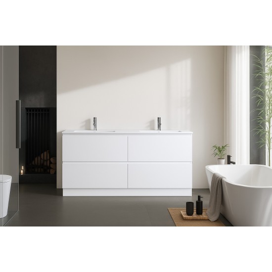 DNF 1500X460X830MM PLYWOOD FLOOR STANDING VANITY - GLOSSY WHITE WITH DOUBLE CERAMIC TOP